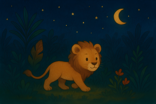 Cute Lion Wallpaper | Joyful Lion Under a Starry Night Sky