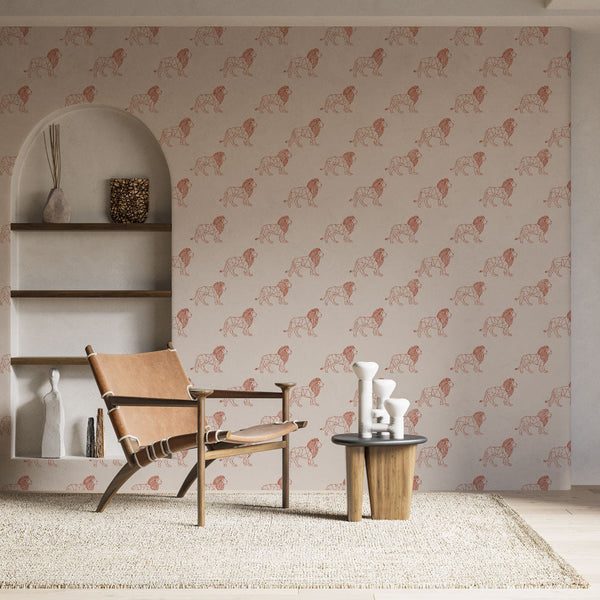 Geometric Lion Wallpaper | Blush and Beige Wall Mural