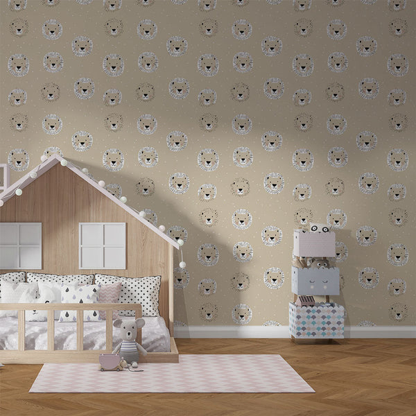 Lion Wallpaper | Playful Smiling Lions on Warm Beige