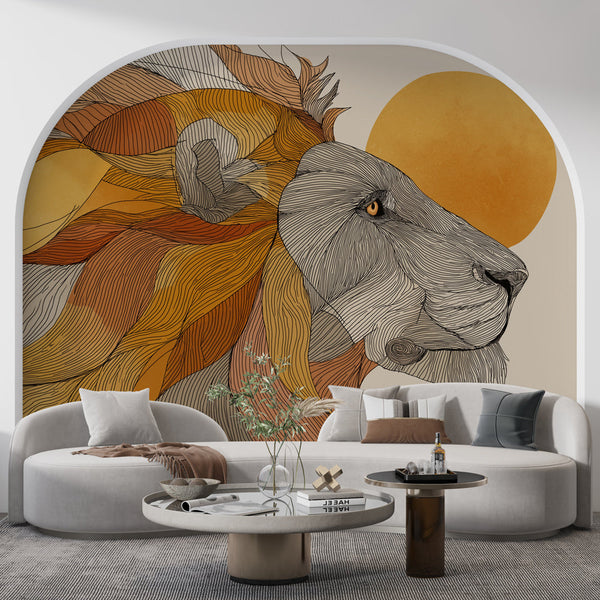 Stylized Lion Wallpaper | Majestic Lion in Warm Flowing Hues