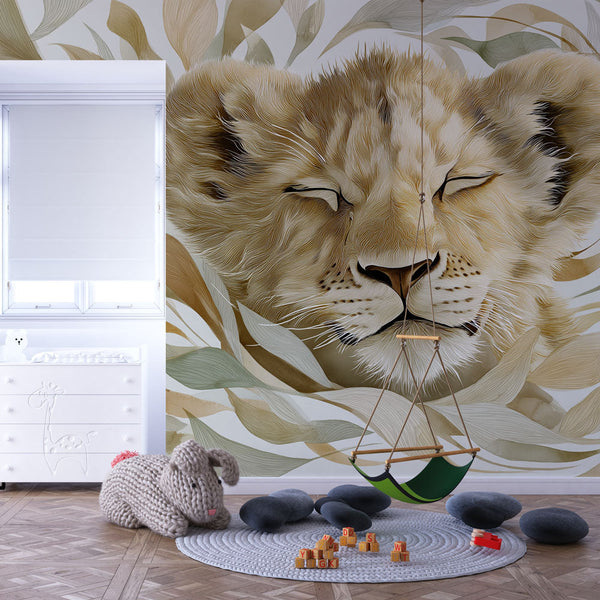 Lion Wallpaper | Calm Lion Head Framed by Fine Foliage