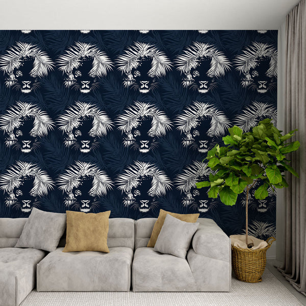 Tropical Lion Wallpaper | Big Cat Faces in Exotic Foliage