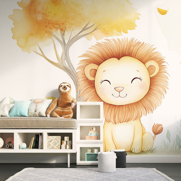 Lion Cub Wallpaper | Autumn Landscape Wall Mural Decor
