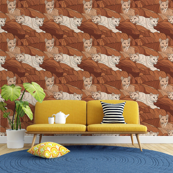 Lioness Wallpaper | Artistic Lions on Earthy Wall Mural