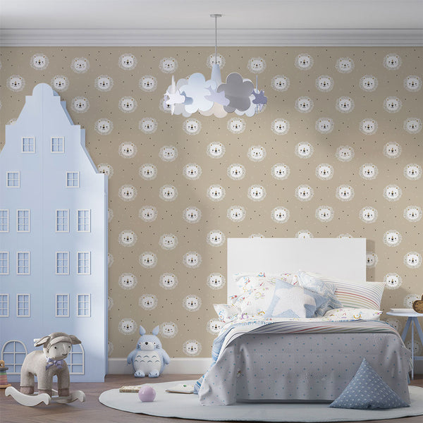 Cute Lion Wallpaper | Fun Illustrated Lions on Beige