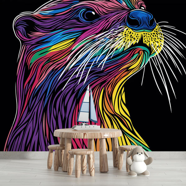 Colorful Otter Wallpaper | Stylized Otter with Vibrant Lines