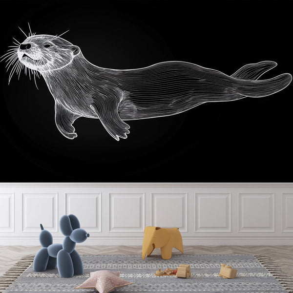 Otter Wallpaper | Artistic White Lines on Black Background