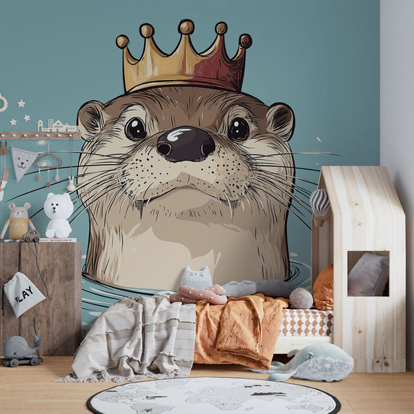 Otter Wallpaper | Crowned Otter Illustration on Blue Background