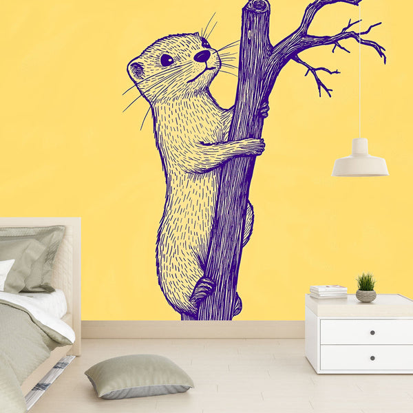 Otter Wallpaper | Otter Climbing on a Tree Illustration