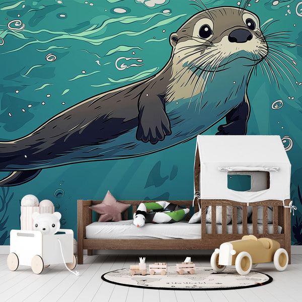 Otter Wallpaper | Cheerful Otter Swimming in Turquoise Sea