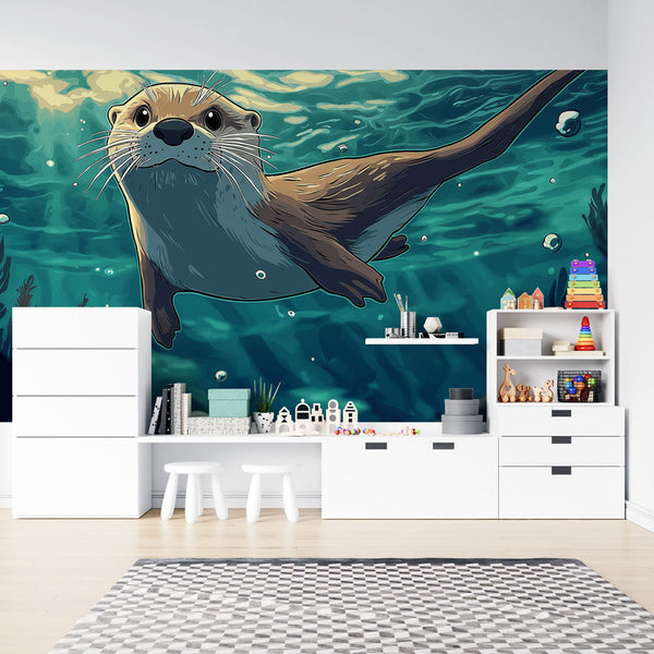 Otter Wallpaper | Joyful Otter Swimming Underwater