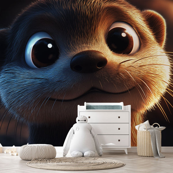 Otter Wallpaper | Smiling Cartoon Style Otter Design