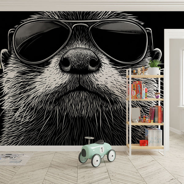 Otter Wallpaper | Otter Face with Sunglasses on Black