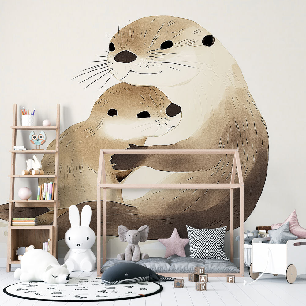Otter Wallpaper | Sweet Otters Illustrated in Embrace