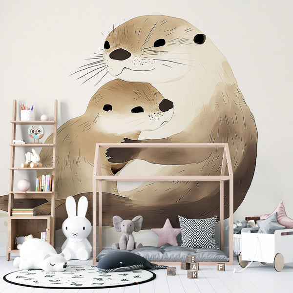 Otter Wallpaper | Sweet Otters Illustrated in Embrace
