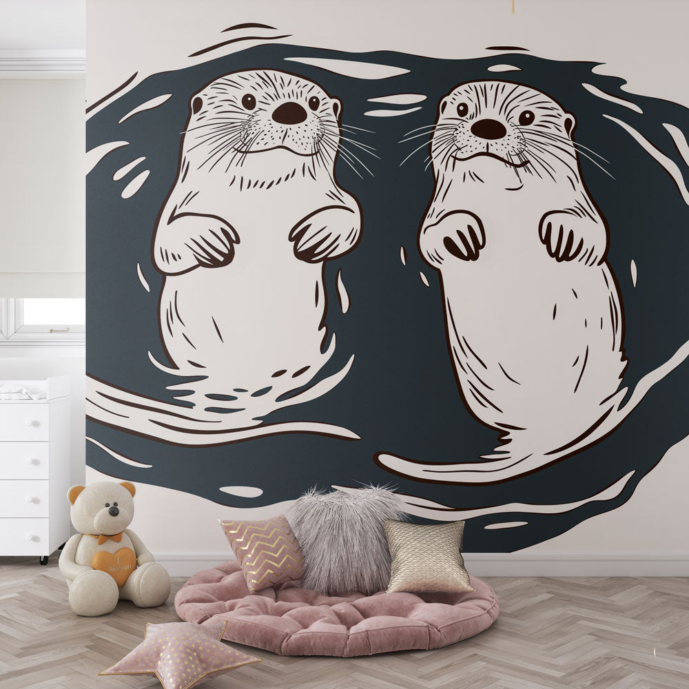 Otter Wallpaper | Fun Illustrations of Otters Playing in Water