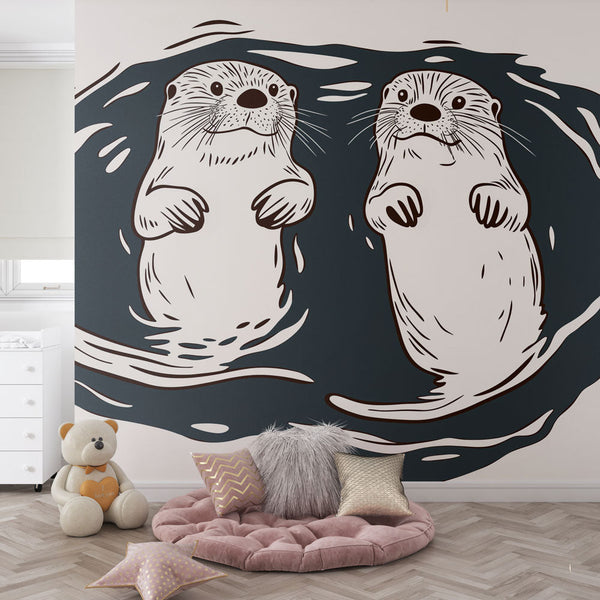 Otter Wallpaper | Fun Illustrations of Otters Playing in Water