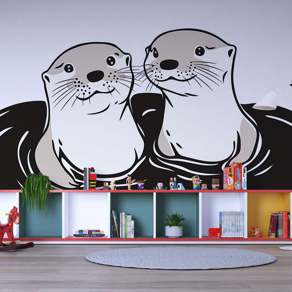 Otter Wallpaper | Playful Otters Swimming in Water