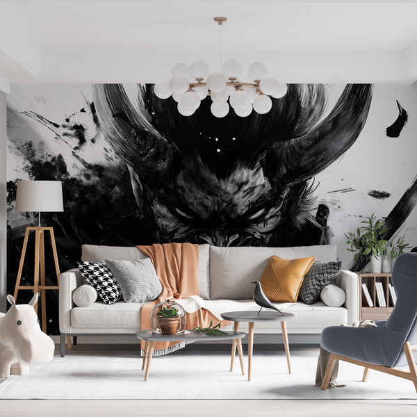Manga Wallpaper | Fierce Demon Black and White Wall Mural