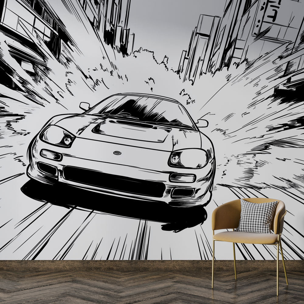 Manga Wallpaper | Dynamic Momentum in Black and White