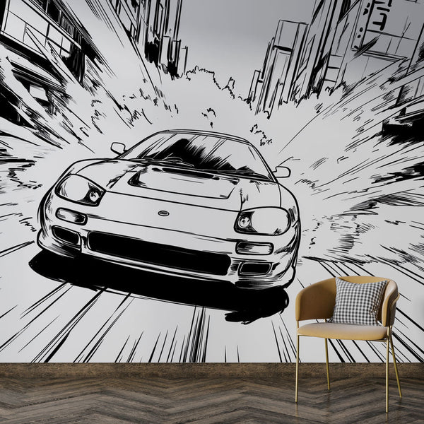 Manga Wallpaper | Dynamic Momentum in Black and White