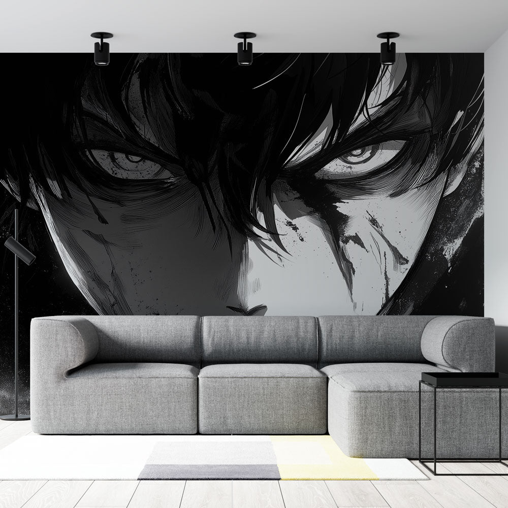 Manga Wallpaper | Intense Manga Character in Mono