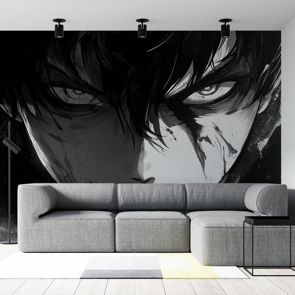 Manga Wallpaper | Intense Manga Character in Mono