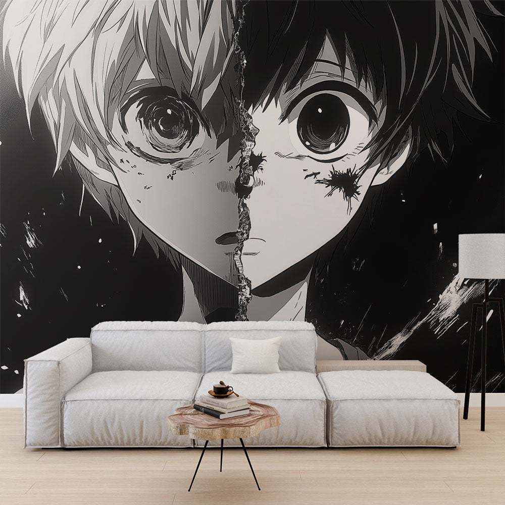 Manga Wallpaper | Contrasting Portraits in Mono