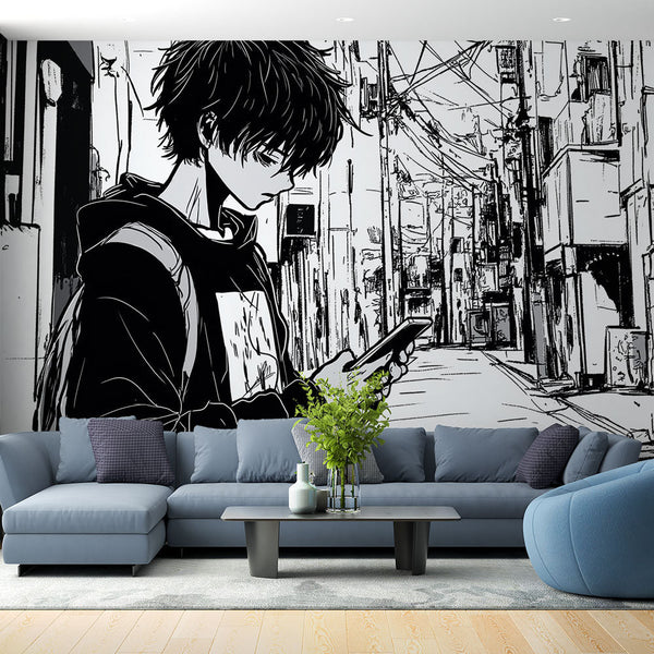 Manga Wallpaper | Urban Street in Black and White
