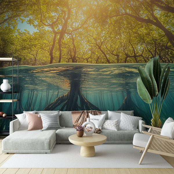 Mangrove Wallpaper | Peaceful Underwater Roots Mural