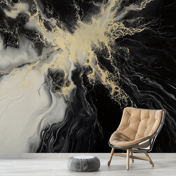 Marble Wall Mural | Pattern abstract black white gold