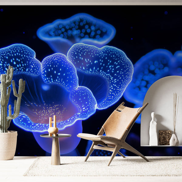 Luminous Jellyfish Wallpaper | Ethereal Blue Wall Mural