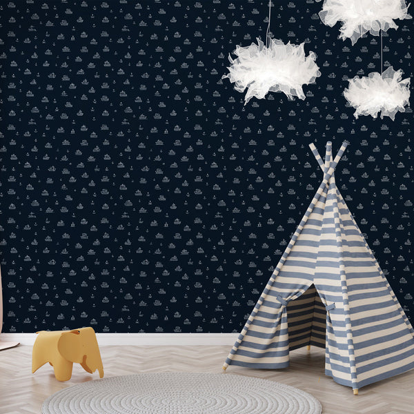 Nautical Wallpaper | Sailboats on Midnight Blue Wall Mural
