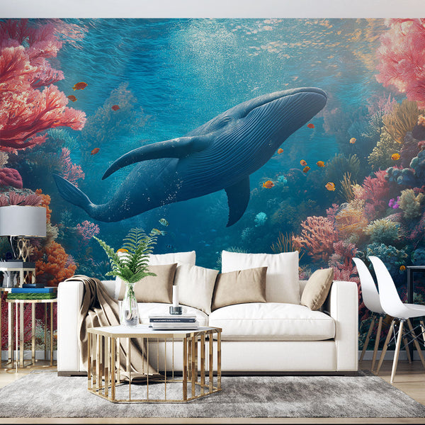 Marine Wallpaper | Majestic Whale Among Coral Mosaic