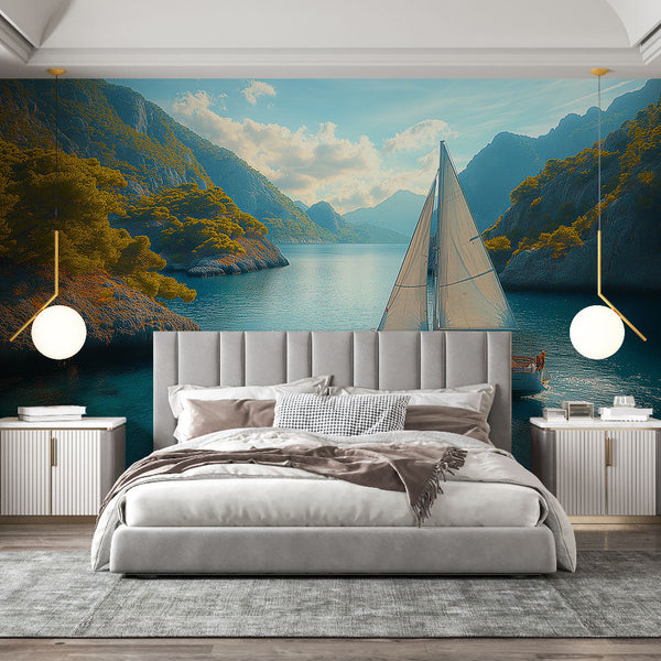 Maritime Wallpaper | Sailboat Cruising a Peaceful Cove