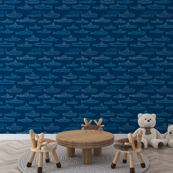 Marine Wallpaper | Blue Ships and Submarines on Navy Mural
