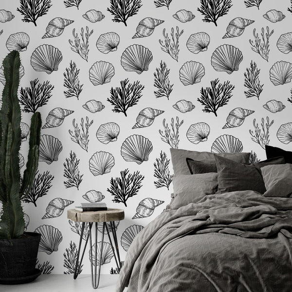 Marine Wallpaper | Seashells and Seaweed Wall Mural