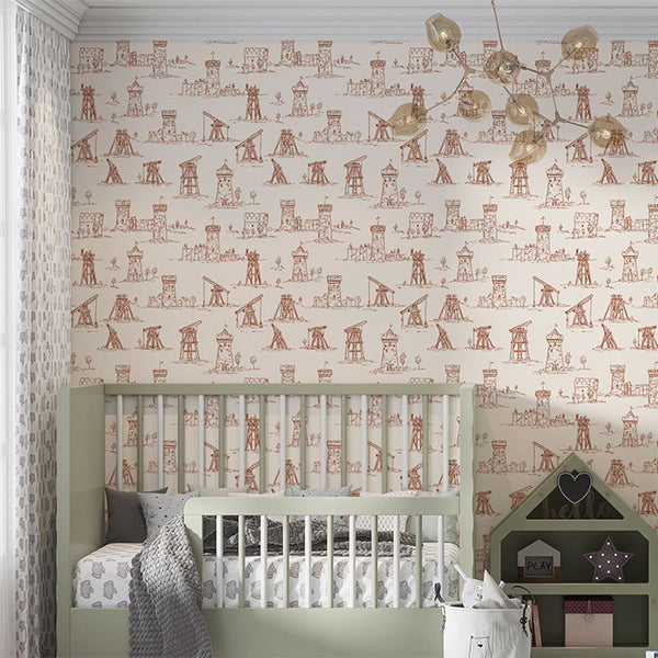 Medieval Wallpaper | Castles and Siege Engines in Soft Tones