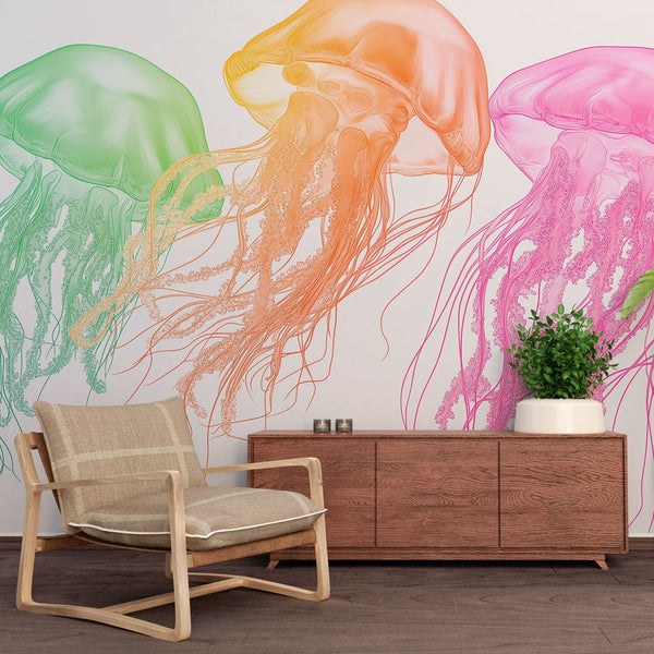 Coloured Jellyfish Wallpaper | Delicate Vivid Translucent Tones