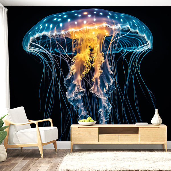 Jellyfish Wallpaper | Elegant Luminous Jellyfish on Black Background