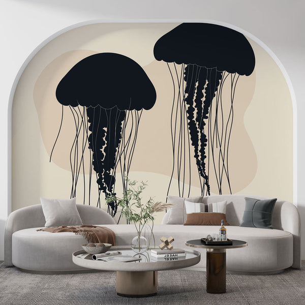 Jellyfish Wallpaper | Minimalist Black Jellyfish Wall Mural