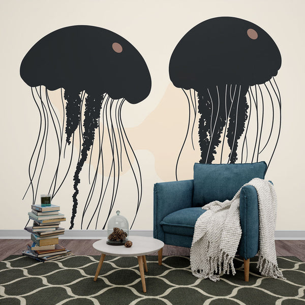Jellyfish Wallpaper | Minimalist Black Medusas on Light