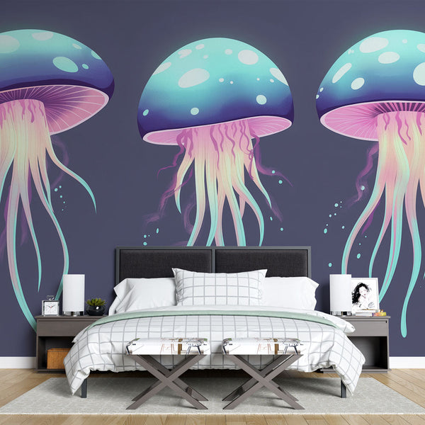Jellyfish Wallpaper | Modern Colourful Jellyfish on Dark