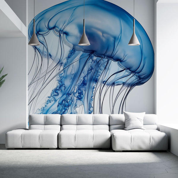 Jellyfish Wallpaper | Elegant Blue Medusa on Light Background