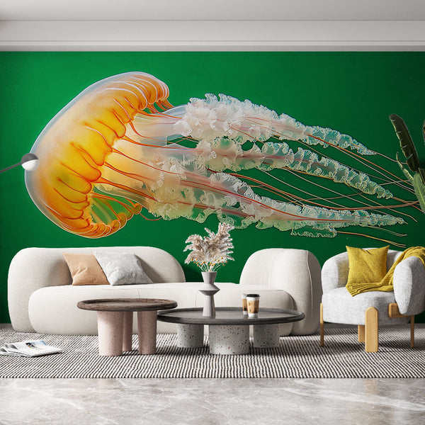 Jellyfish Wallpaper | Striking Jellyfish on Green Backdrop