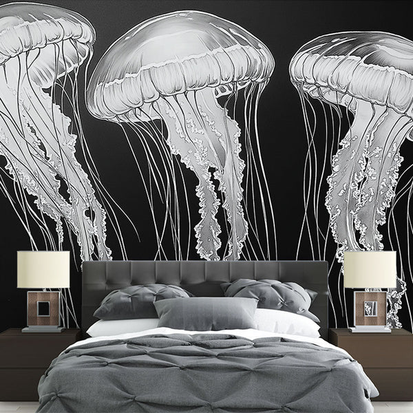 Jellyfish Wallpaper | Black and White Artistic Medusa Print