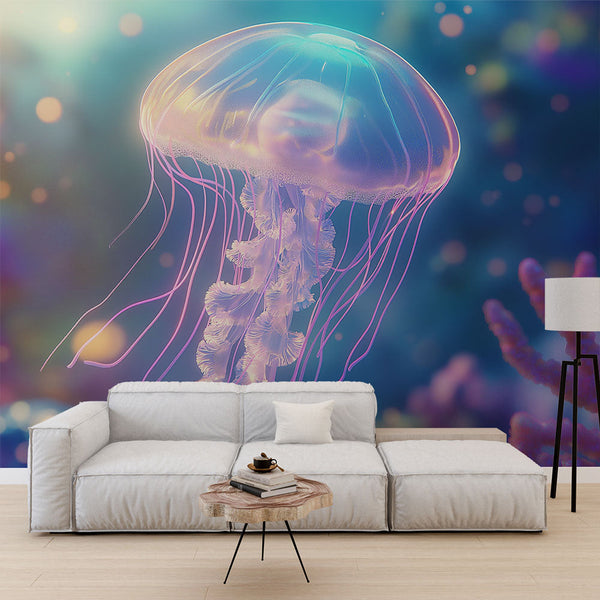 Jellyfish Wallpaper | Coloured Medusa in Underwater Scene