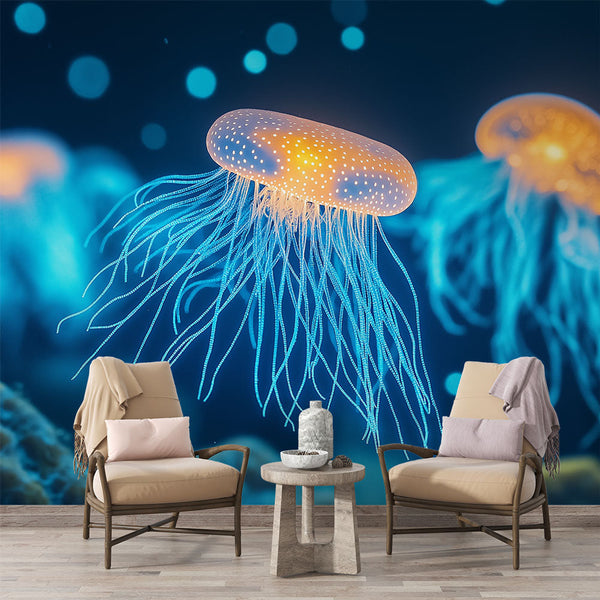 Jellyfish Wallpaper | Glowing Medusas in Deep Blue Ocean