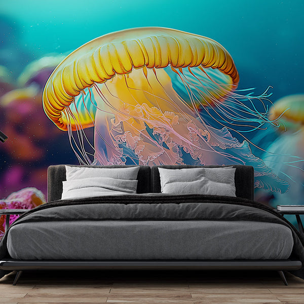 Jellyfish Wallpaper | Coloured Medusa in Vibrant Ocean Glow