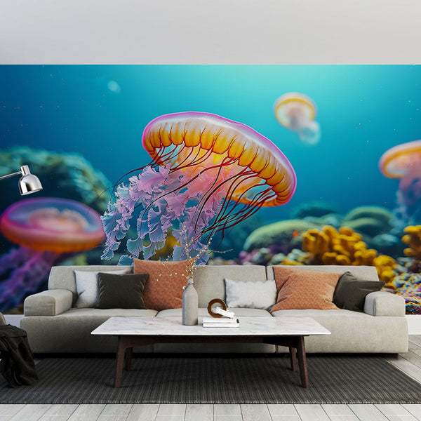 Jellyfish Wallpaper | Coloured Medusa in Vibrant Underwater